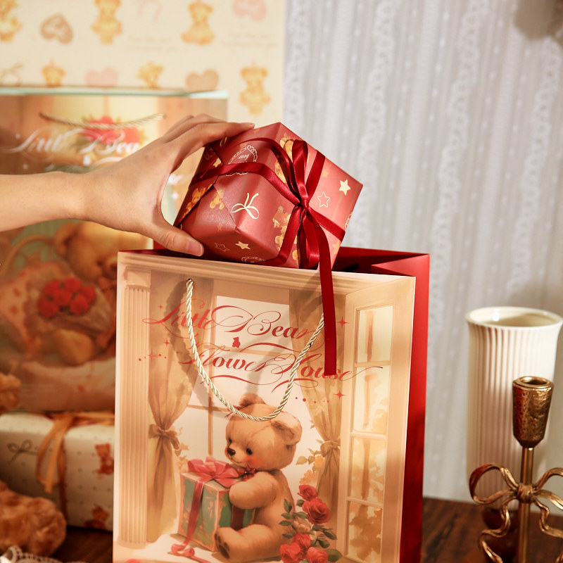 Mr. Paper Gift Bag Little Bear Flower House Series Cute and Good-Looking Cartoon Packaging Storage Tote Bag