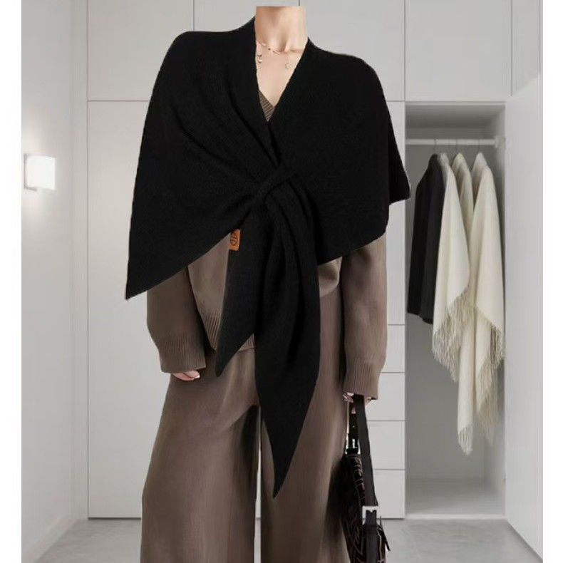 Lazy Outing Woolen Triangle Scarf for Women in Autumn and Winter, Neck Protection, Warm Neck Scarf, Pure Color Large Shawl, Air-Conditioned Room Outer Wear
