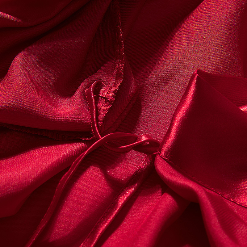 Bride, Bridesmaid, Female Dressing Gown, Wedding Silk Birthday Bestie Party Pajamas, Embroidered Red Nightgown, Wedding Dressing Gown