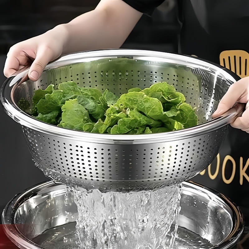 Stainless Steel Colander, Food-Grade Vegetable Washing Basin, Draining Basket, Household Kitchen Tool, Colander for Washing Rice, Fruit Basket