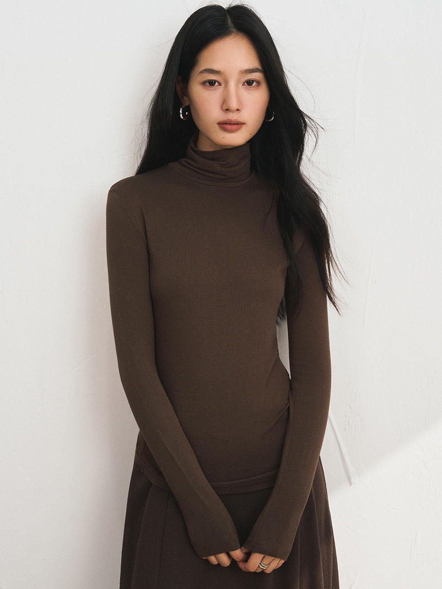 Autumn and Winter Cashmere Turtleneck Bottoming Shirt for Women Tencel Modal Slim Fit Skin-Friendly T-Shirt Basic Stretch Knitwear