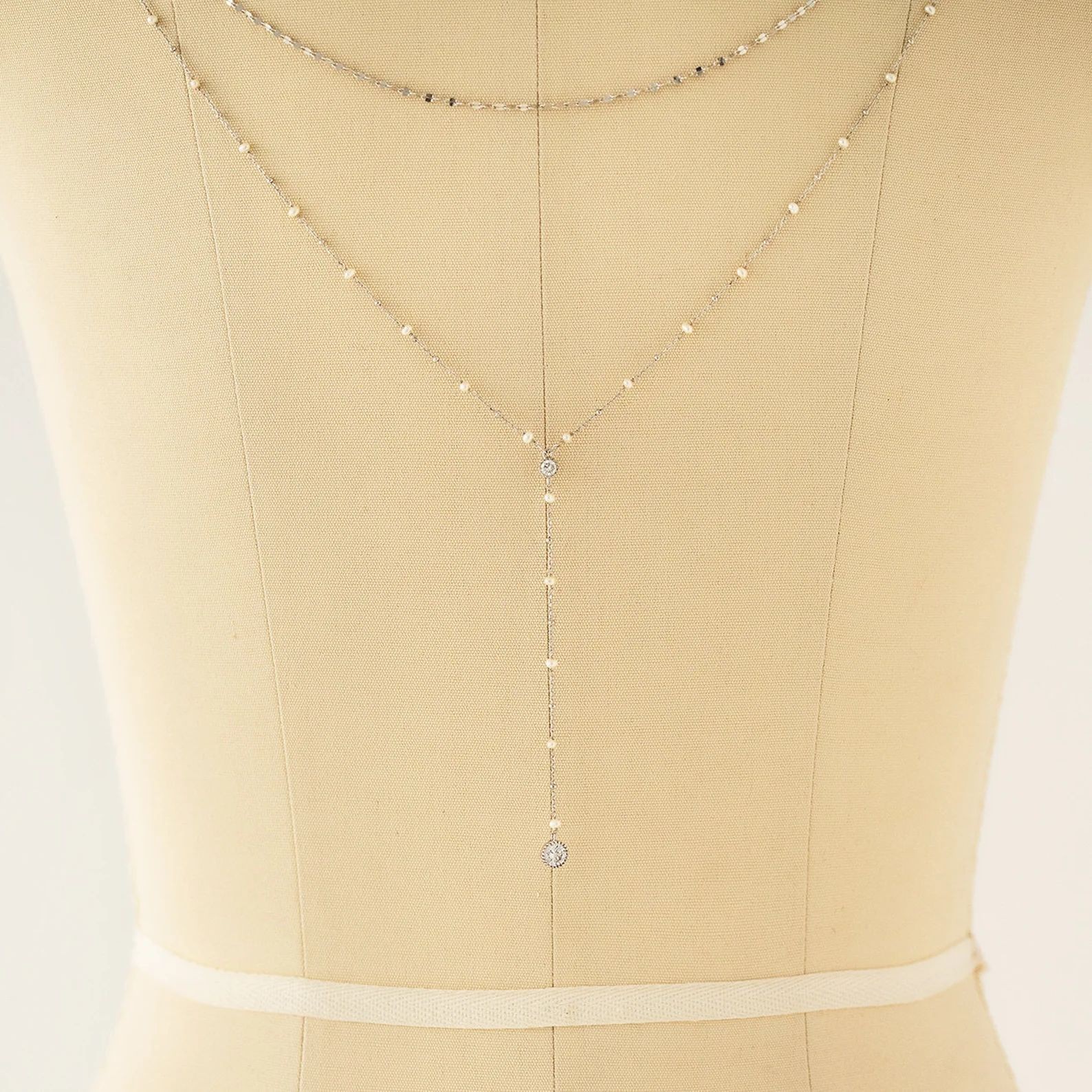 New Double-Layer Back Chain Simple Rhinestone Pendant Back Chain Bridal Dress Body Chain Accessories Back Chain
