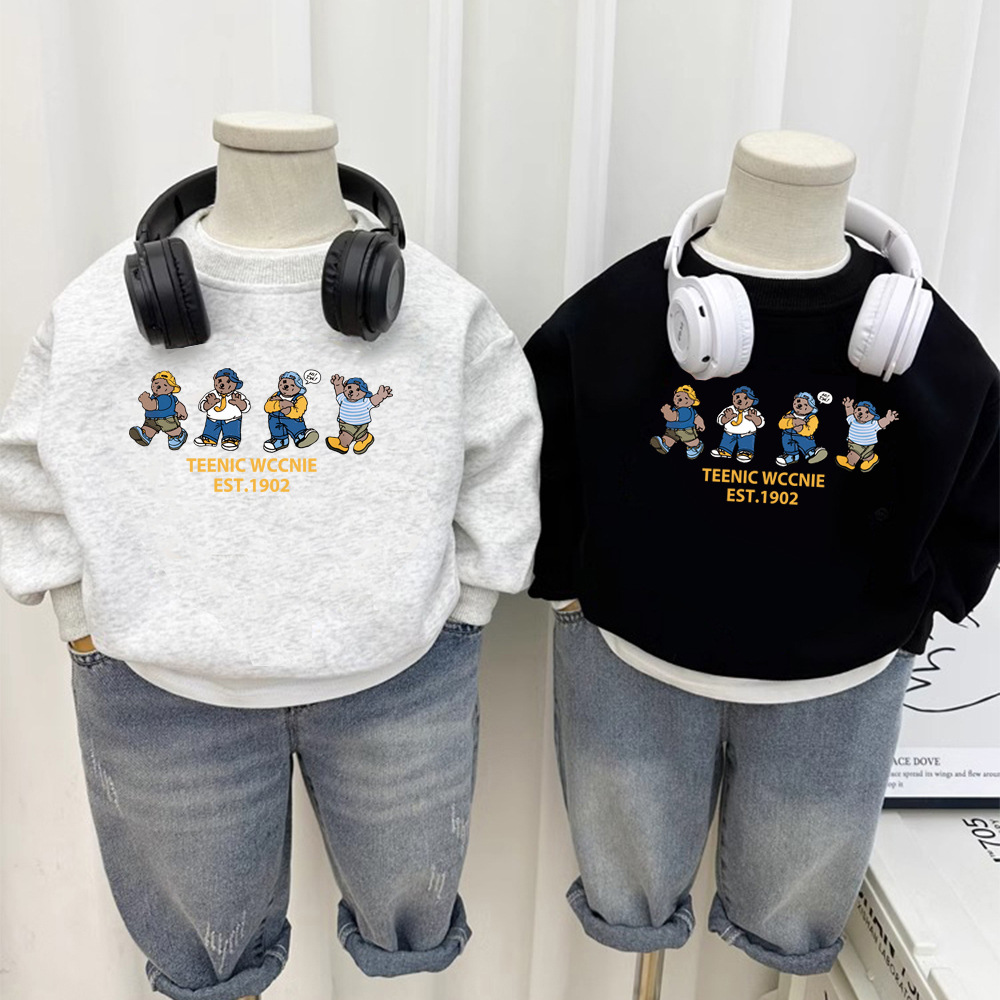 Fleece-Lined Unisex Children's Crewneck Sweatshirt, Autumn and Winter 2026 New Style, Stylish Cartoon Anime Casual Versatile Top