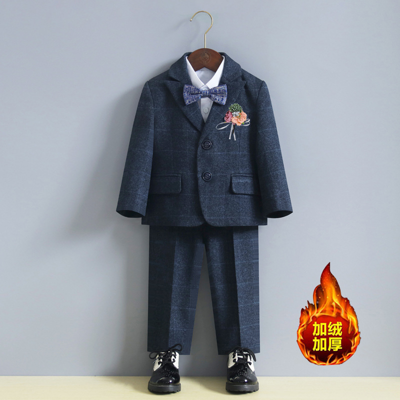 Factory Direct Sales Boys' Small Suits Children's British Style Suits Plus Velvet Boys' Korean Style Vest Dresses