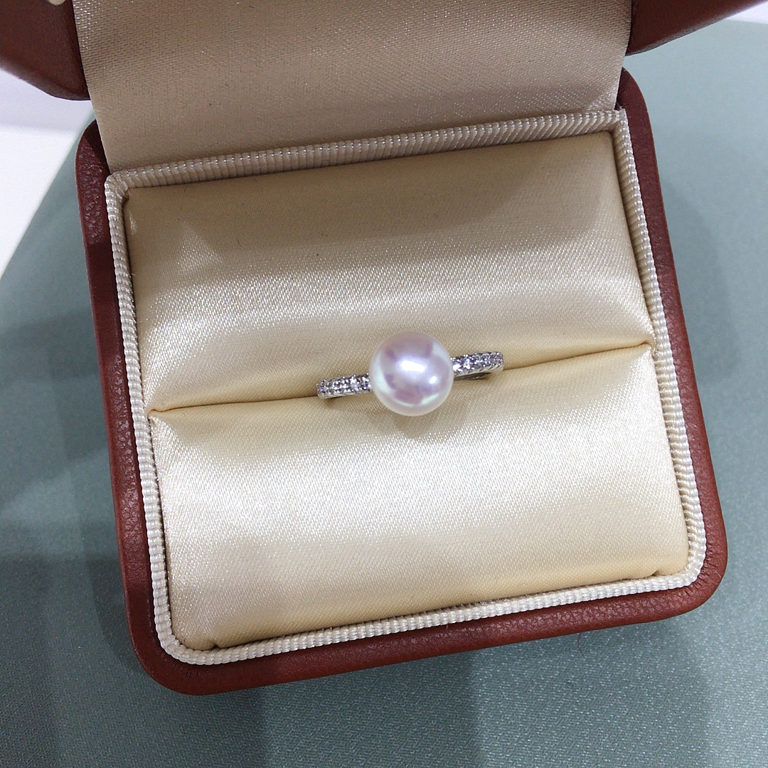 Zhuji Natural Freshwater Pearl Ring 18K Gold Electroplating Fashion Simple Zircon Single Bead Ring Live Wholesale