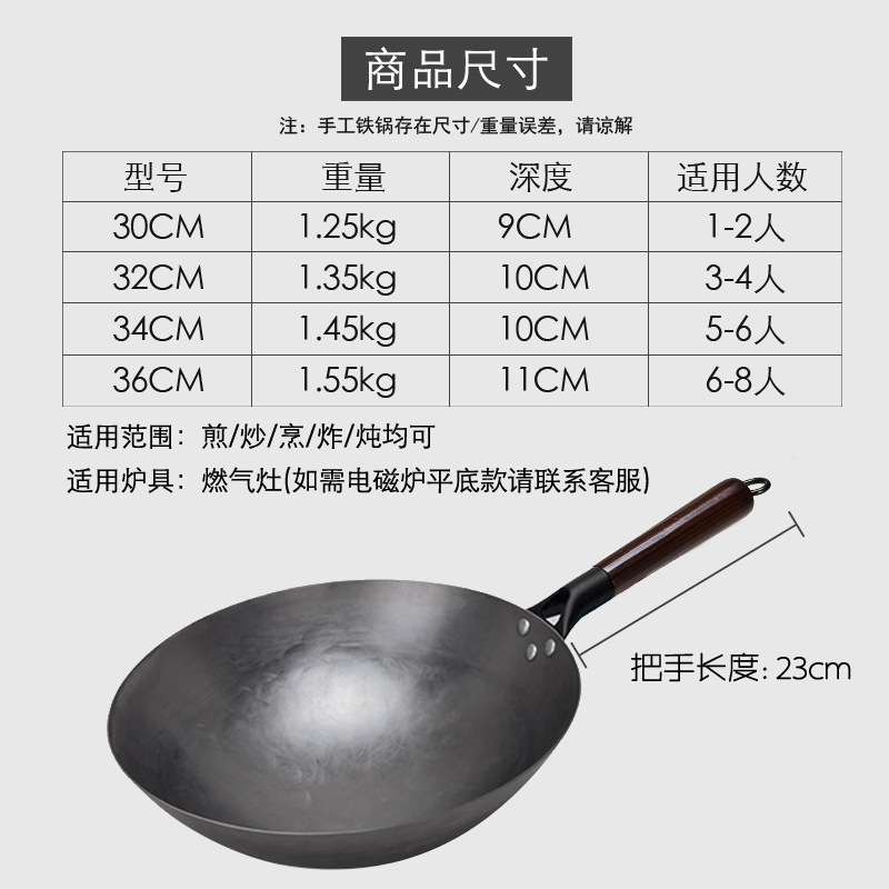 Hand-Forged Blue-Coated Wok Traditional Iron Wok Old-Style Frying Pan Non-Stick Pan for Home Use Suitable for Gas Stoves