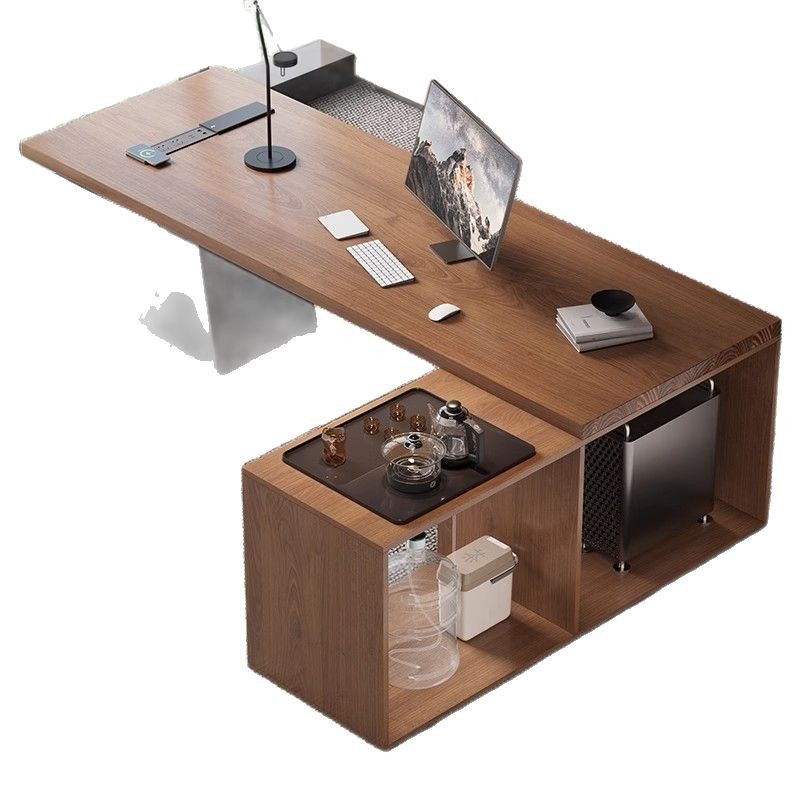 Simple Modern Solid Wood Desk with Tea Table Integrated President Boss Desk Executive Desk Light Luxury and High-End Sense