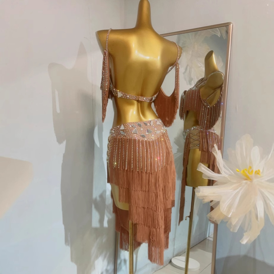 2025 European and American Cross-Border New Product Sexy Tassel Rhinestone Bra Body Chain Women's Latin Dance Costume Competition Costume