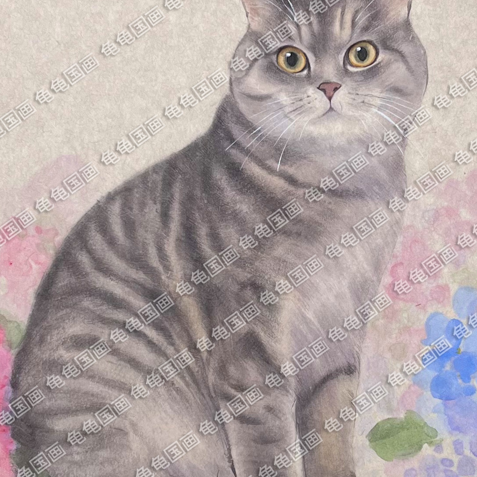 Cat Pure Hand-Painted Portrait Cat Portrait Painting Chinese Painting Watercolor Style Wall Painting Ink Hanging Mural