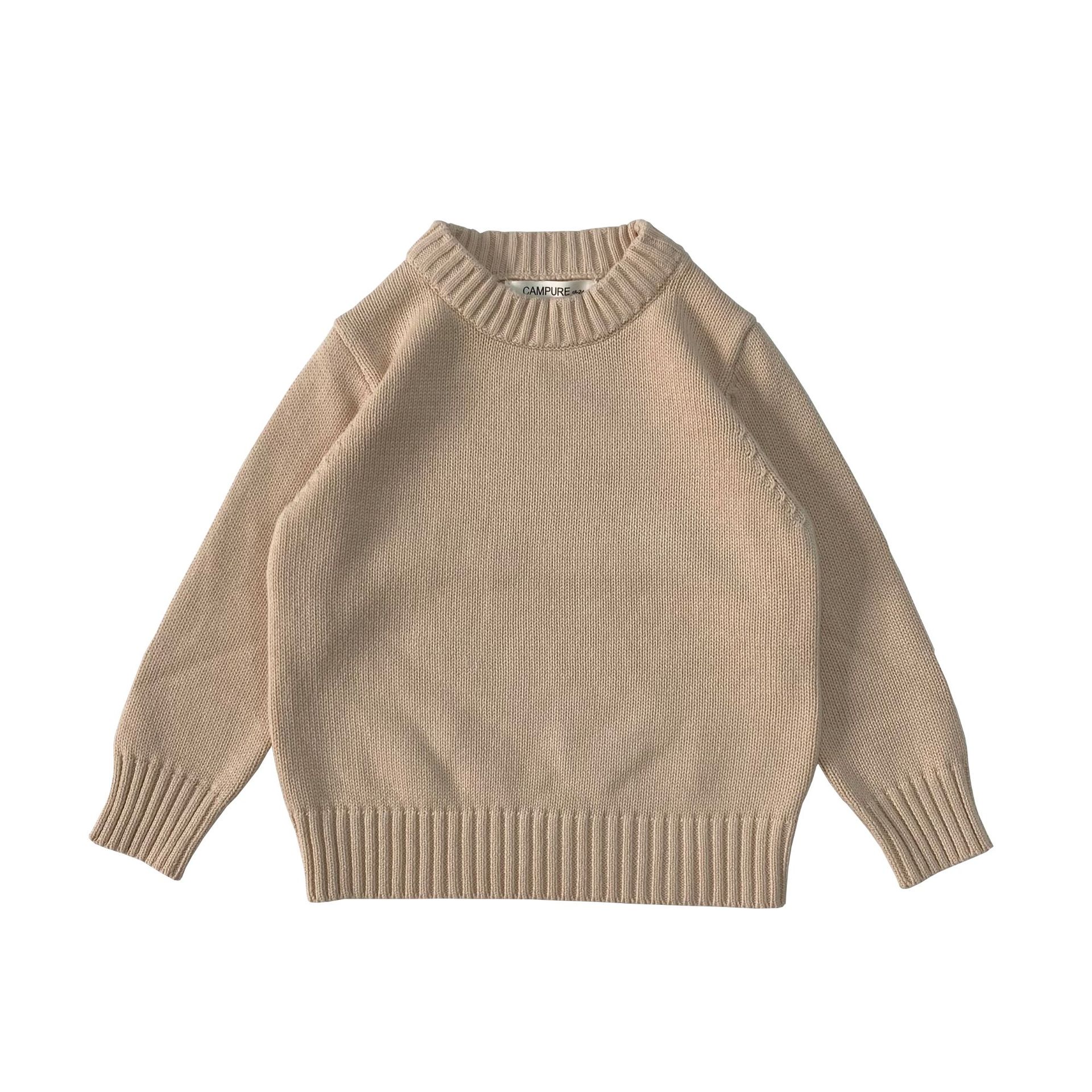 2024 New Autumn and Winter Korean Style Children's Clothing Knitted Pure Color Baby Pullover Versatile Pure Cotton Warm Round Neck Bottoming Shirt