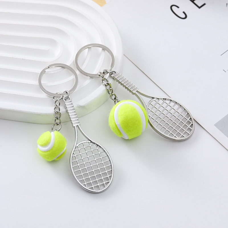 New tennis keychain mini sports equipment sports souvenir alloy pendant badminton racket keychain