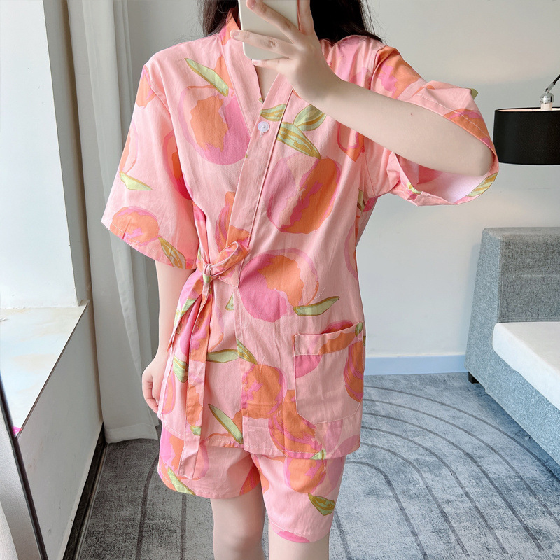 Japanese-Style Sauna Suit for Women with Chest Pads, Pure Cotton, Stylish High-End Sauna Suit, All-Cotton Kimono Cardigan for Bathhouse Spa