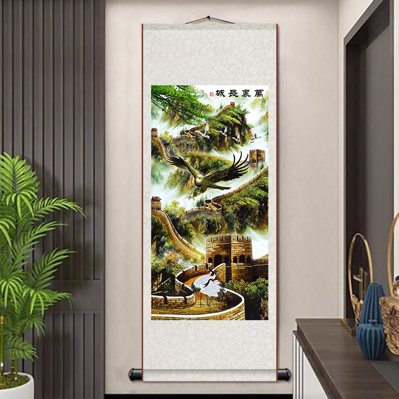 Chinese Painting Calligraphy and Painting of the Great Wall Scenery Landscape Decorative Painting Central Hall Painting Living Room Scroll Hanging Painting Vertical Axis Feng Shui Backing