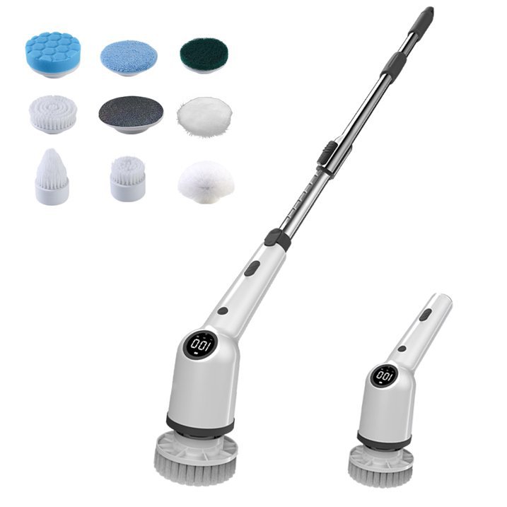Cross-border nine-in-one cleaning brush long handle retractable LCD digital display kitchen bathroom electric cleaning brush electric mop
