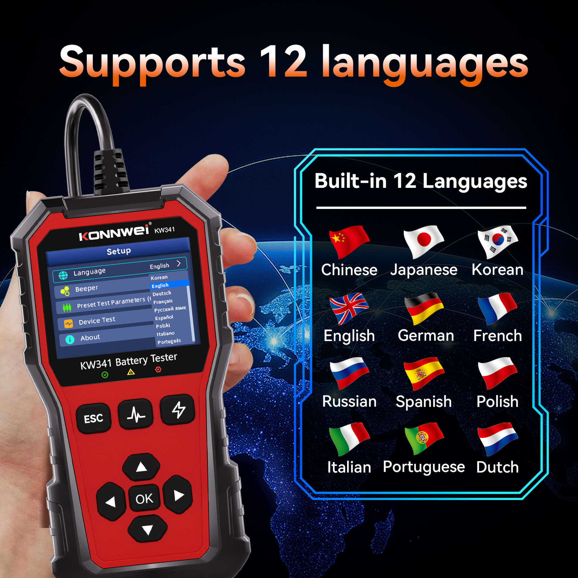 Kw341 Car 6V 12V 24V Battery Tester Amazon Aliexpress Temulazada Cross-Border Hot Sale