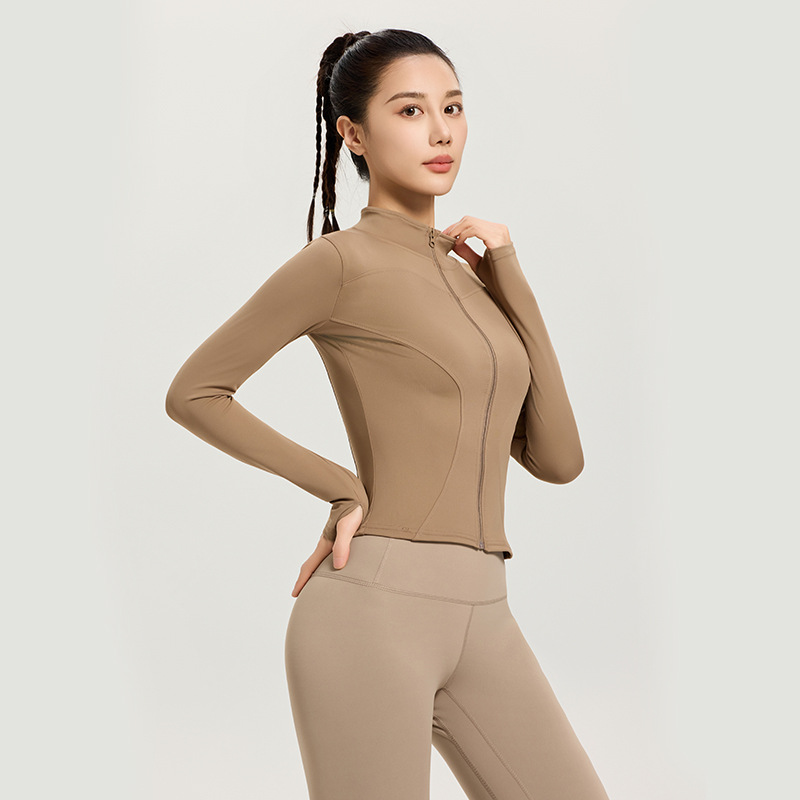 Lulu Sun Protection Clothing Sports Long-Sleeved Quick-Drying Fitness Jacket Women's Stand-Up Collar Slim Tight Nude Top Yoga Clothing