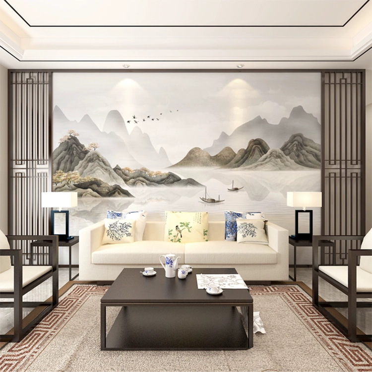 3D Stereo New Chinese Ink Landscape Painting Wall Covering Living Room Tv Background Wall Sofa Wallpaper Film and Television Wall Covering Mural