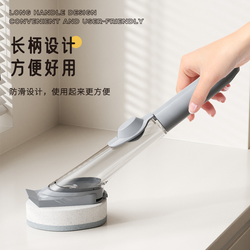 Pot Scrubber Brush for Kitchen Use, Non-Damaging to Pots, Long-Handle Sisal Coconut Palm Cleaning Brush, Press-Type Pot Washing Brush, Pot Cleaning Tool