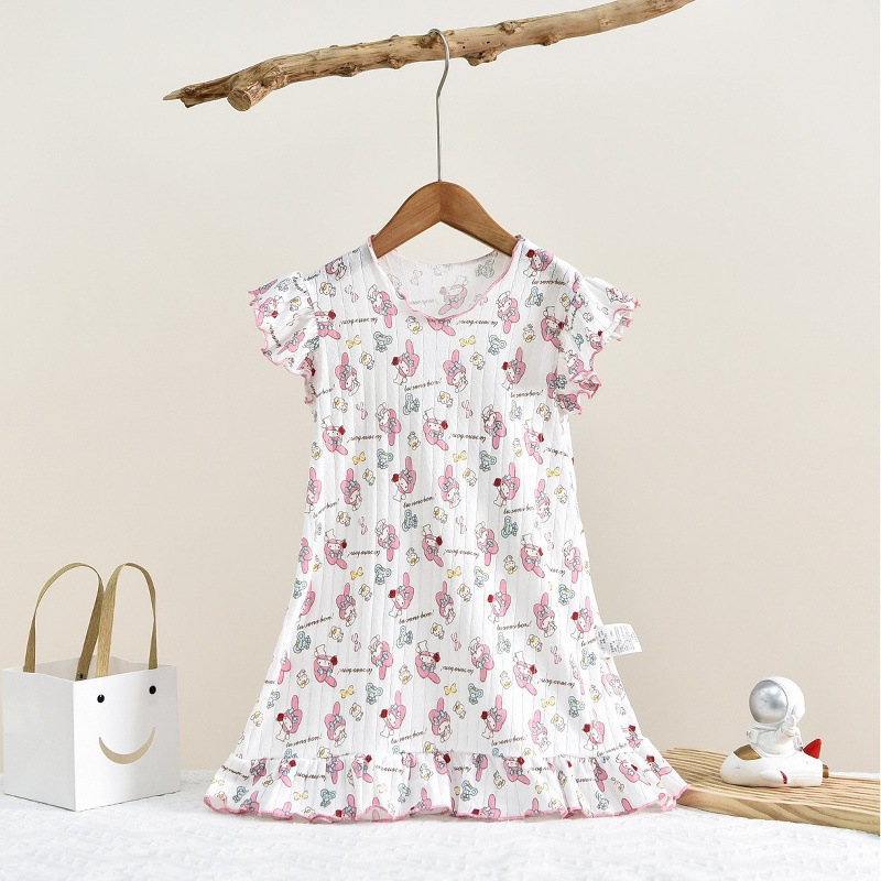 Children's Romper Nightgown Sleeping Bag Class a Flutter-Sleeve Cute Cartoon Loungewear Air-Conditioning Clothing Thin Style Export Quality