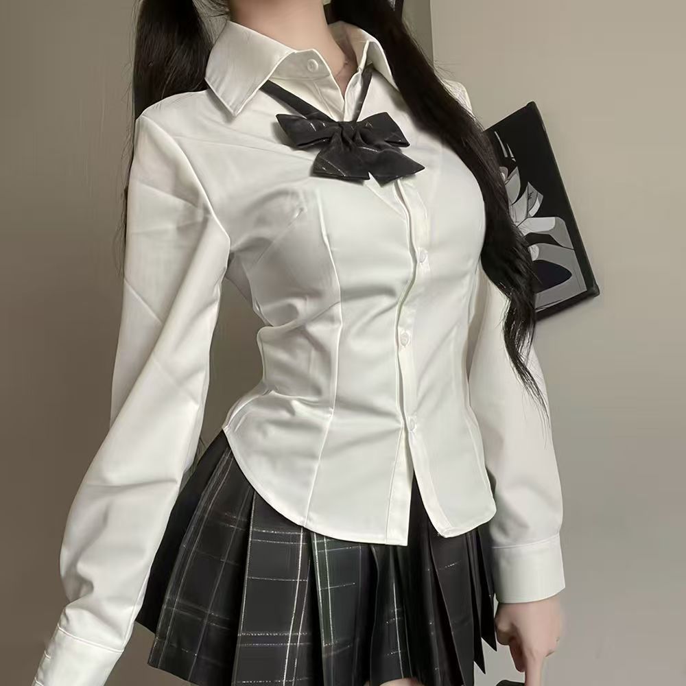 Jk Uniform Slimming Small V-Neck Tie Waist Shirt Women Pure Desire Authentic Japanese College Style Slim Versatile Top