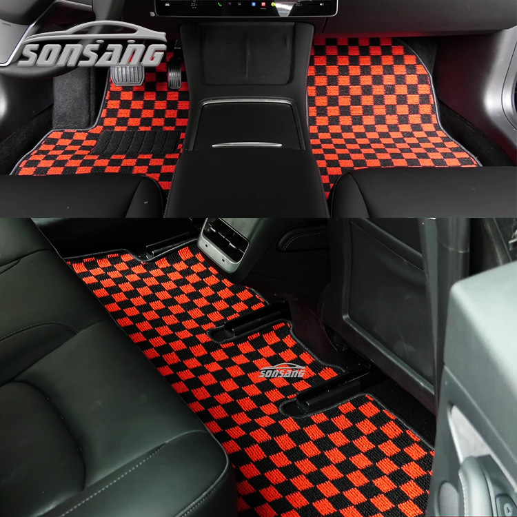 Checkered Universal Advertising Promotional Racing Car Mat Red Plaid Mosaic Car Carpet Mat Suede