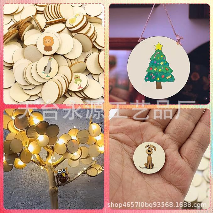 Wooden Round Disc Blank Natural Wooden Hollow Ornament for Decorative DIY Craft Art Supplies