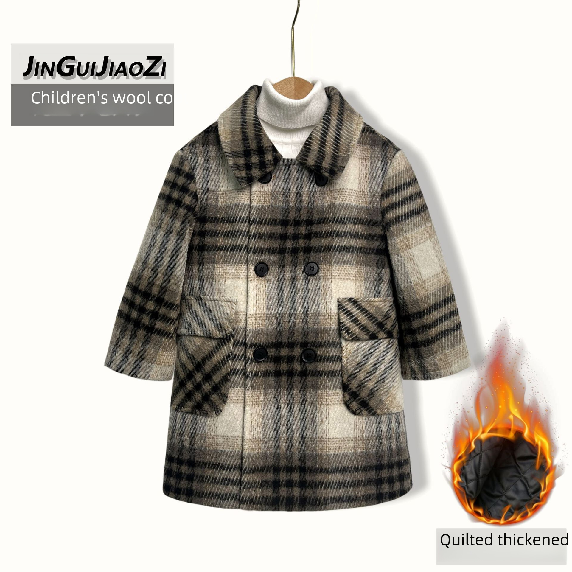 Autumn and Winter new children's clothing boys' plaid wool woolen coat medium and big children's casual woolen coat mid-length top
