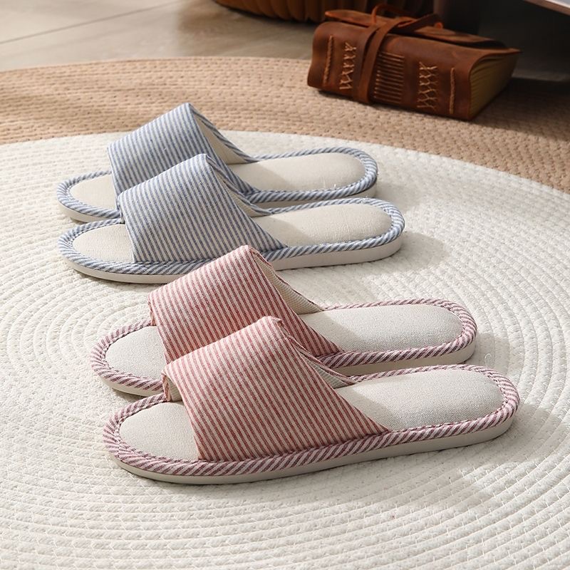 Four Seasons Linen Pinstripe Slippers Women's Home Indoor Floor Non-Slip Men's Pvc Home Couple Pastoral Manufacturer