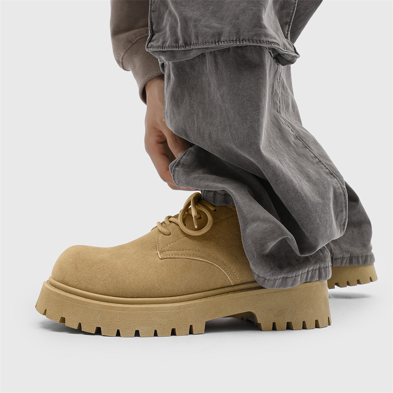 Derby Shoes 2025 New Autumn Low-Top Martin Boots Men's Retro Work Shoes Thick-Soled Height-Increasing Breathable Suede Shoes