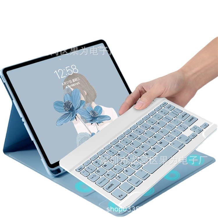 For 2024 Apple iPad pen slot silent bluetooth keyboard leather case silicone protective case air6Pro110.9.7