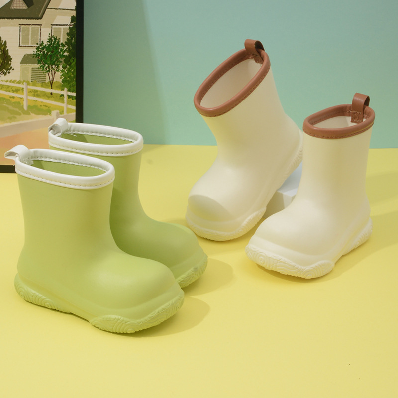 Children's Rain Boots for Small and Medium-Sized Kidsren, Pure Color Eva Outer Wear, Waterproof, Non-Slip, Soft Sole, Cotton Warm Mid-Calf Rain Boots