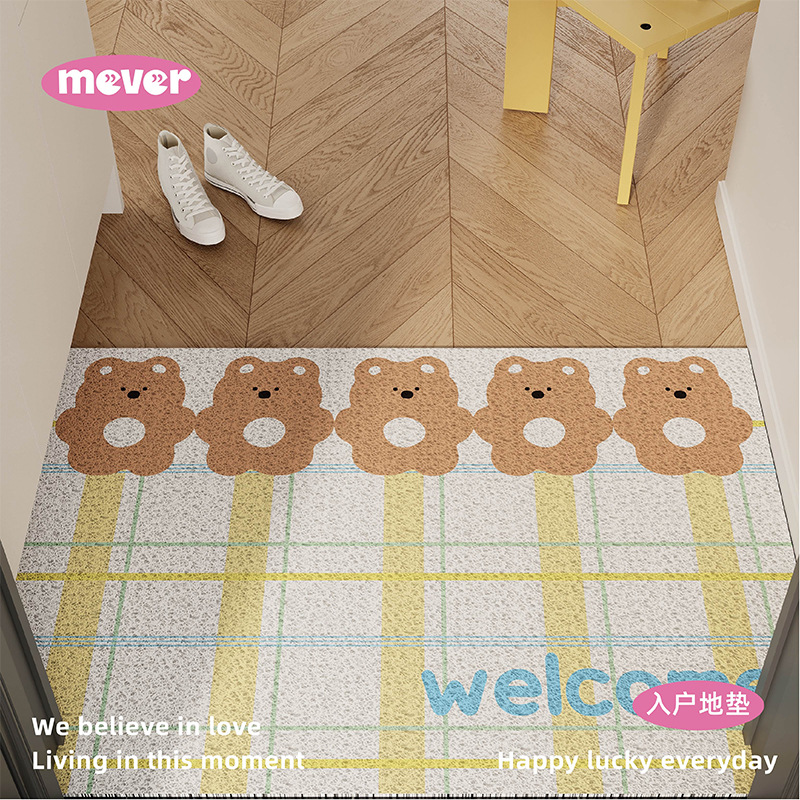 Коврик для входа с мультяшным медведем в японском стиле, нескользящий, можно обрезать