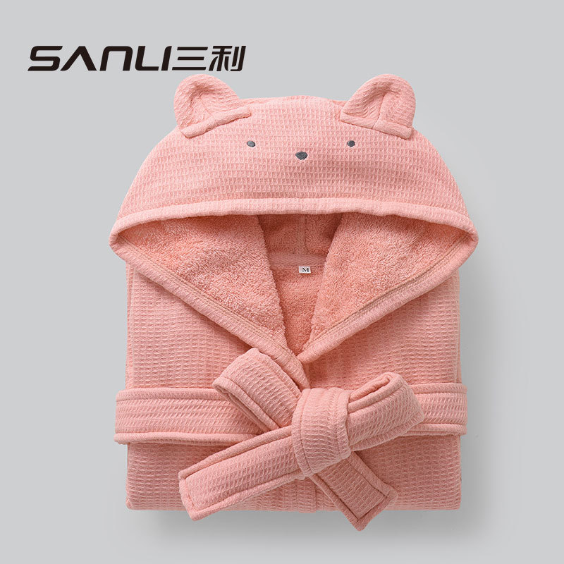 [New Kidsren's Bathrobe] Sanli Towel Cross-Border Cotton Towel Material Nightgown Long-Sleeved Hooded Family Bathrobe Pajamas
