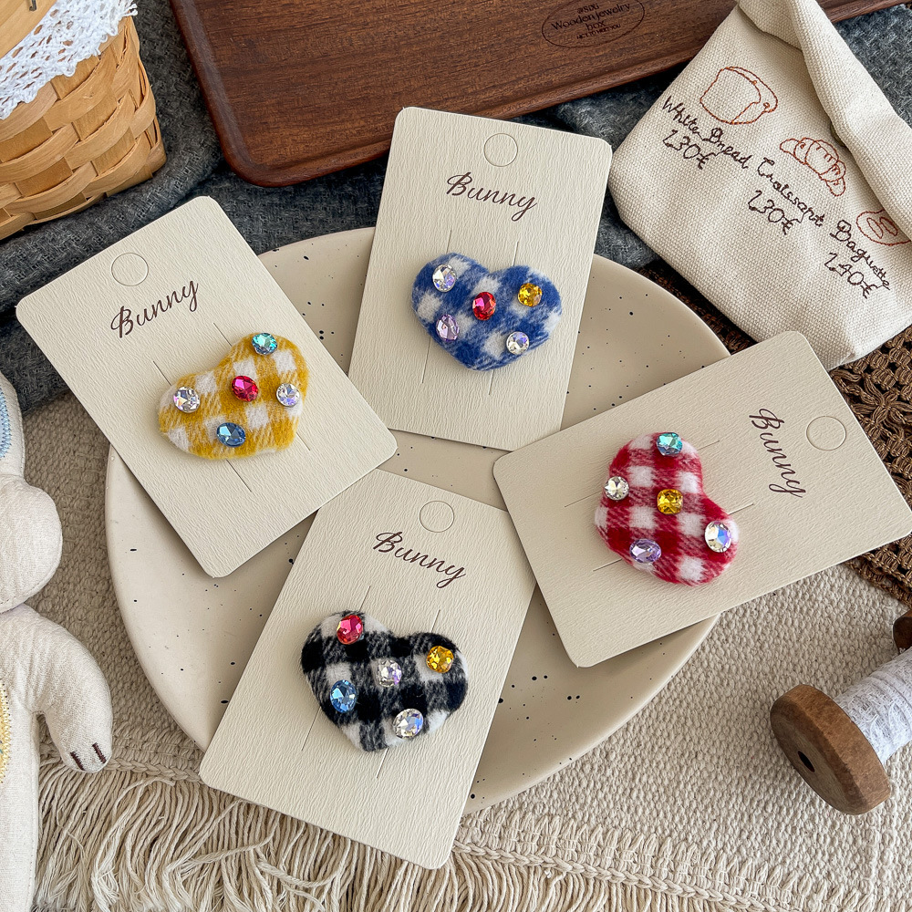 Korean New Style Plaid Colored Diamond Heart Bb Clip High-End Fashion Girl Hairpin for Back of Head and Bangs Clip