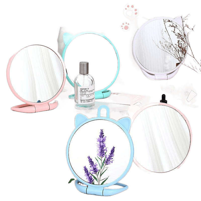 Cartoon Folding Student Dormitory Mirror Vanity Mirror Cute Desktop Student Home Bedroom Portable Desktop Makeup Mirror