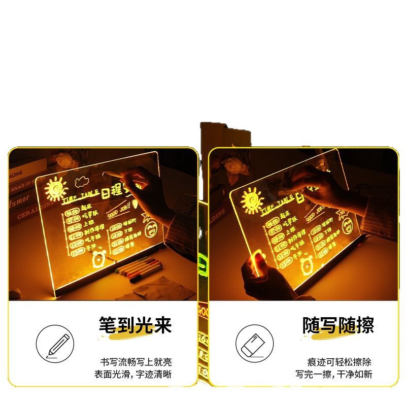 Cross-Border Rgb Transparent Acrylic Fluorescent Board Led Light Board Luminous Writing Message Board Billboard Erasable Drawing Board