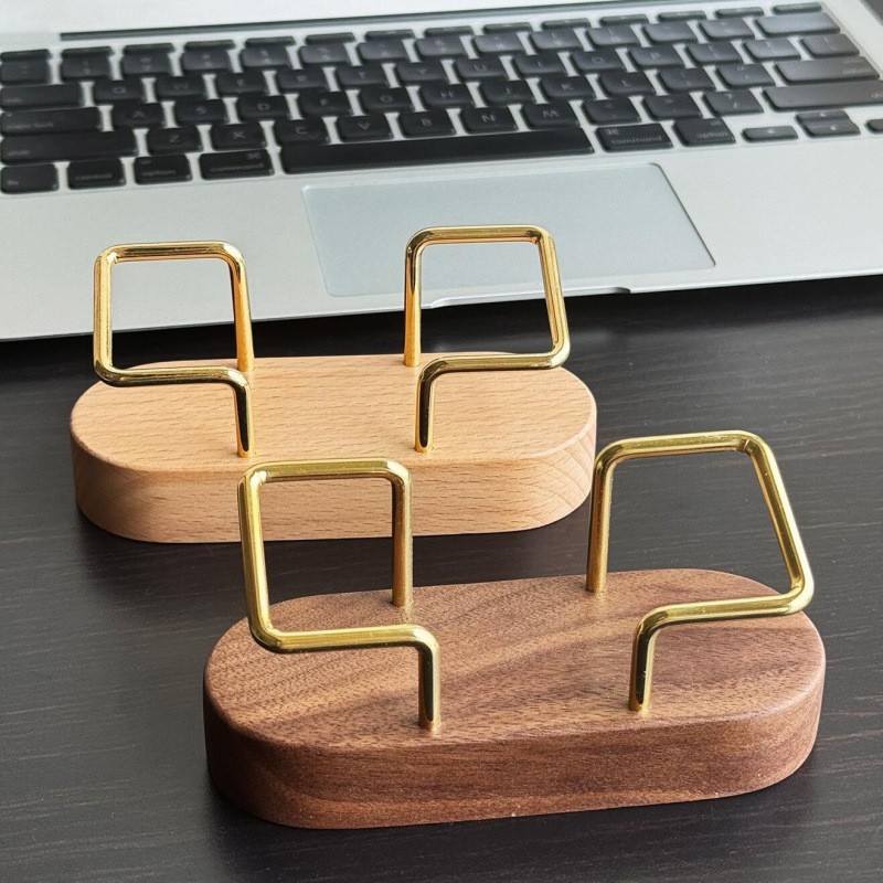 New Single-Layer Geometric Solid Wood Business Card Holder, High-End Black Walnut Beech Wood Business Office Desk Large-Capacity Storage Box