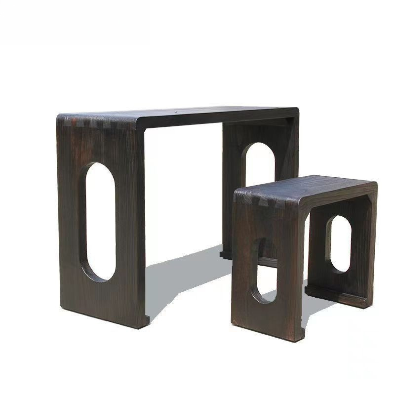 Multifunctional Solid Wood Integrated Table and Stool, Paulownia Wood Guqin Table and Stool, Ancient Style Chinese Calligraphy Integrated Table