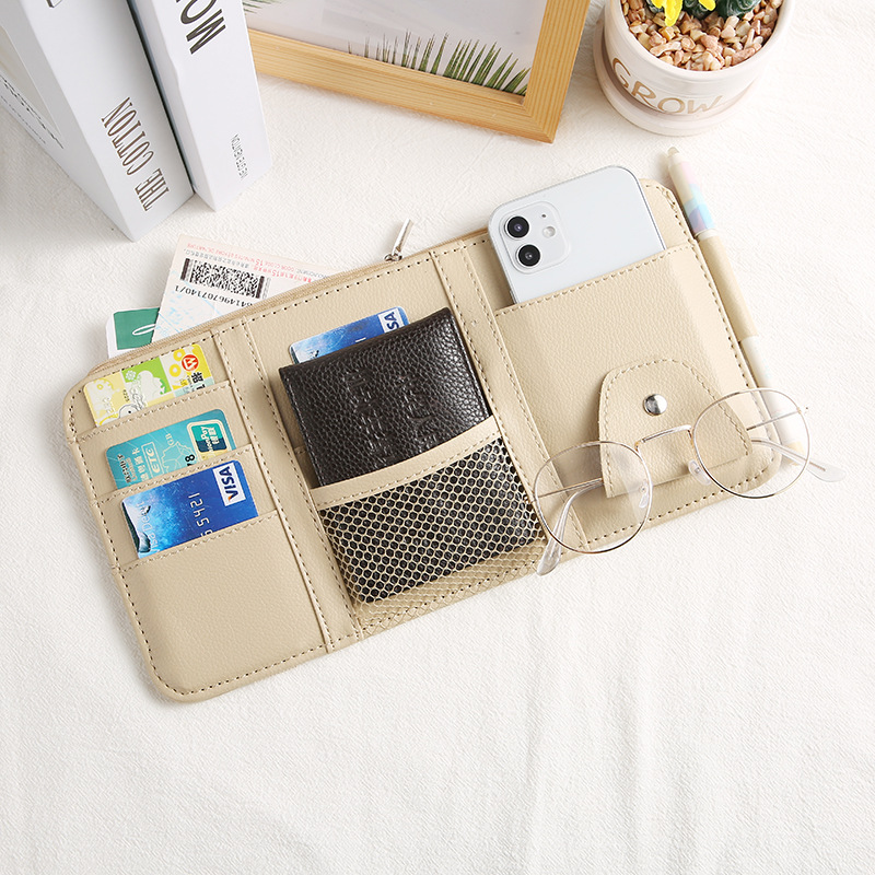 Bill Storage Bag Leather Car Interior Car Sun Visor Storage Bag Card Holder Glasses Holder Car Multifunctional