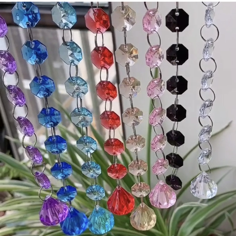 Wedding Acrylic Crystal Beads Octagonal Bead Curtain Bead String Wedding Scene Ceiling Decoration Hotel Lobby Road Lead Bead Chain