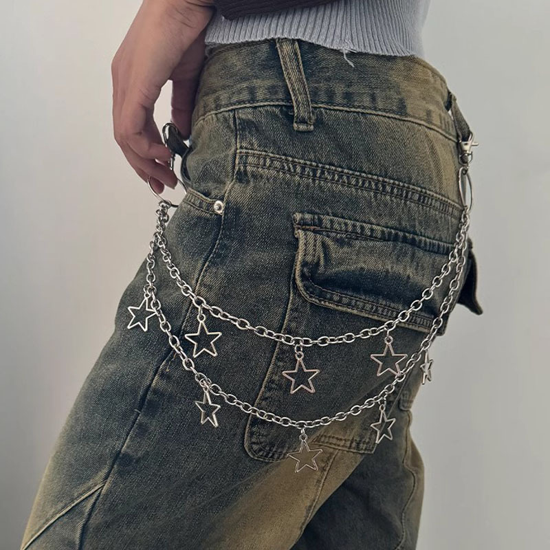 Новая ювелирная подвеска в виде пятиконечной звезды, универсальная цепочка на талии для джинсов в стиле хип-хоп