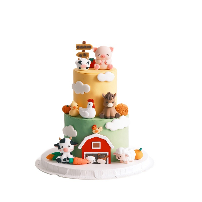 Internet Celebrity Farm Series Cake Decoration Ornaments Piglet, Pony, Lamb, Chick, Duck, Haystack Ornaments Doll Desktop