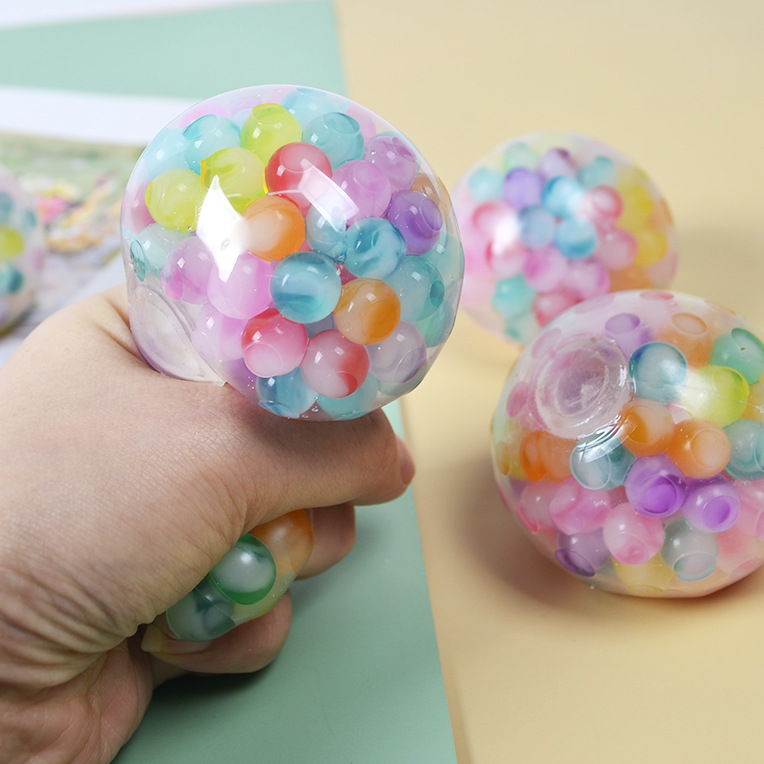 Cross-border new 6.0 mesh-free glass beads vent ball TPR soft rubber toy pinch music rainbow beads decompression ball