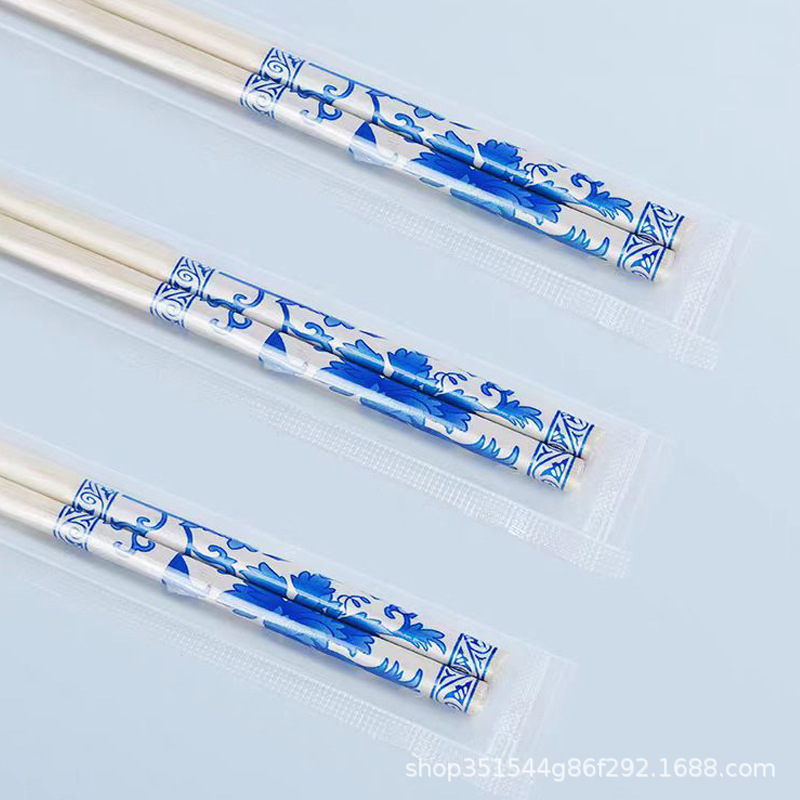 Blue and white porcelain chopsticks printed bamboo chopsticks manufacturers wholesale household hotel restaurant takeaway disposable chopsticks in large quantities
