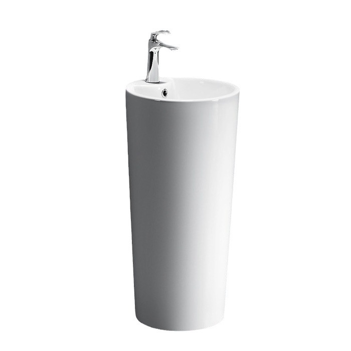in stock Balcony Round Column Ceramic Integrated Wash Basin Toilet Floor Washbasin Hotel Small Apartment