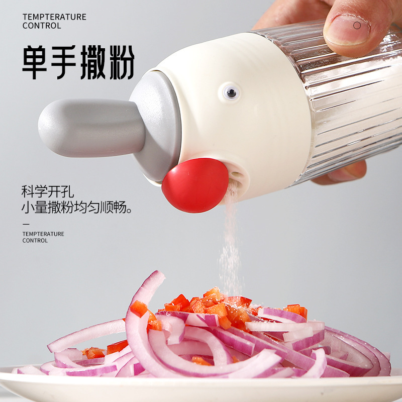 New net red spoon lid integrated seasoning bottle square portable high-value cute seasoning jar vertical pattern silicone material storage