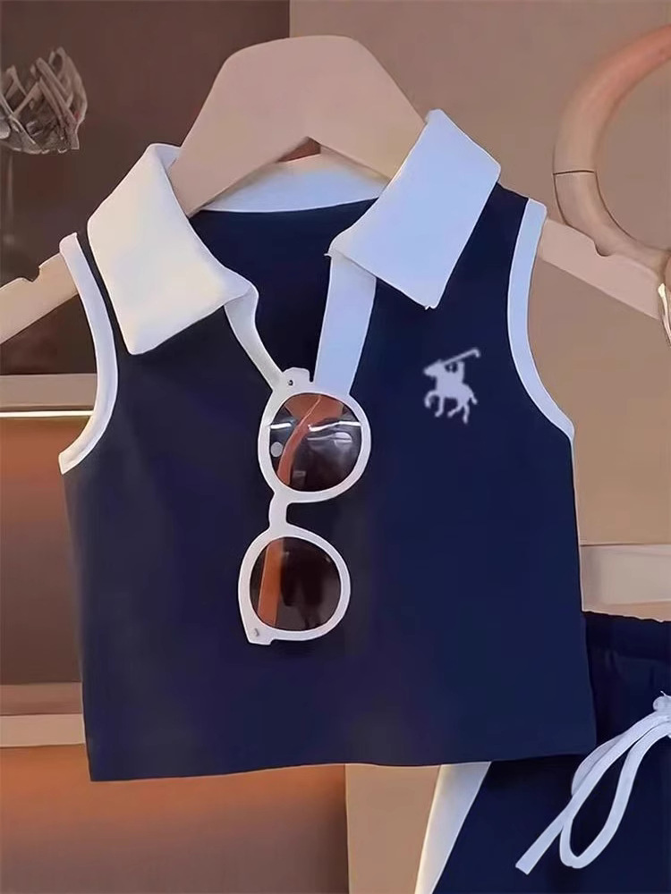 Children's Sleeveless Polo Fashionable Outdoor Sports Suit 2025 New Preppy Style Short Two-Piece Set
