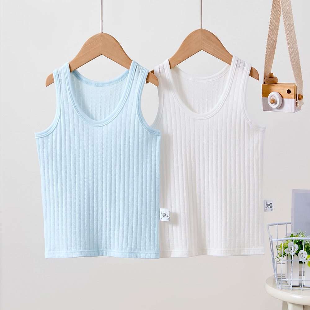 Japanese Style Pure Cotton Camisole Boys and Girls Thin Bottoming Shirt with Breathable Bottoming Boneless 2-Pack