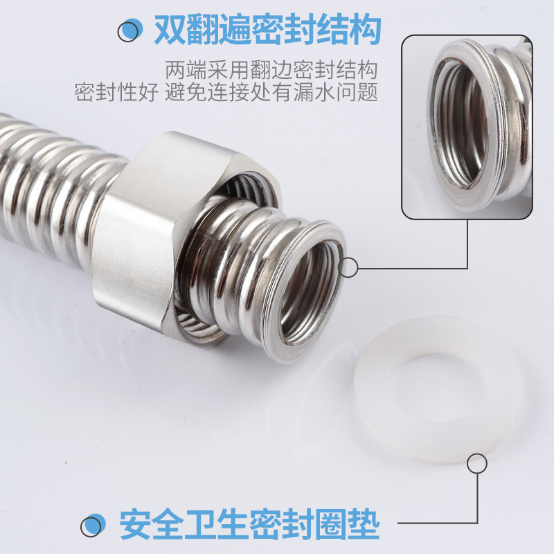 16.8/304 Stainless Steel Corrugated Pipe 4-Point Water Heater Hot and Cold Inlet and Outlet Connection Hose, Explosion-Proof and Durable
