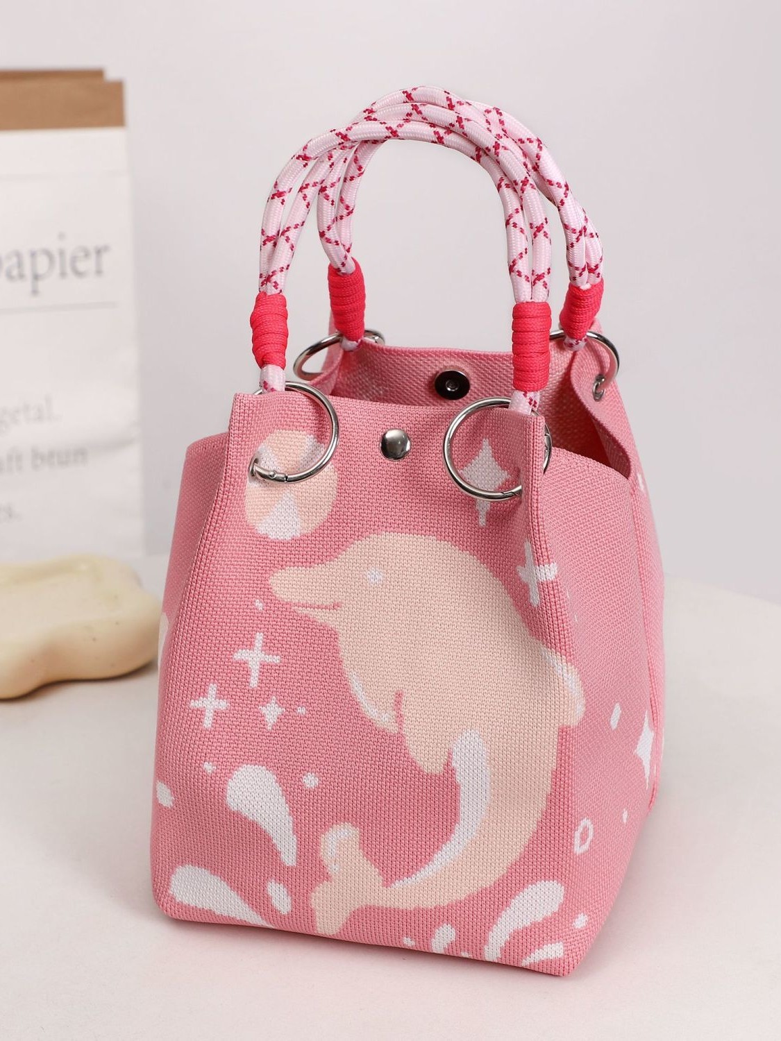 Large-Capacity Small Bag Women's Knitted Satchel Vest Tote Bag Satchel Cosmetics Bag K-Style Iins Hand Bag